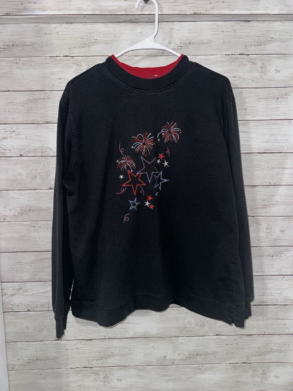 Company Collection Vintage Womens Firework Holiday Sweater Size XL Black Red USA